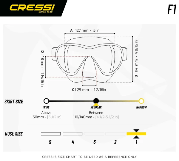 Cressi F1 rahmenlose Maske für das Freediving Maße