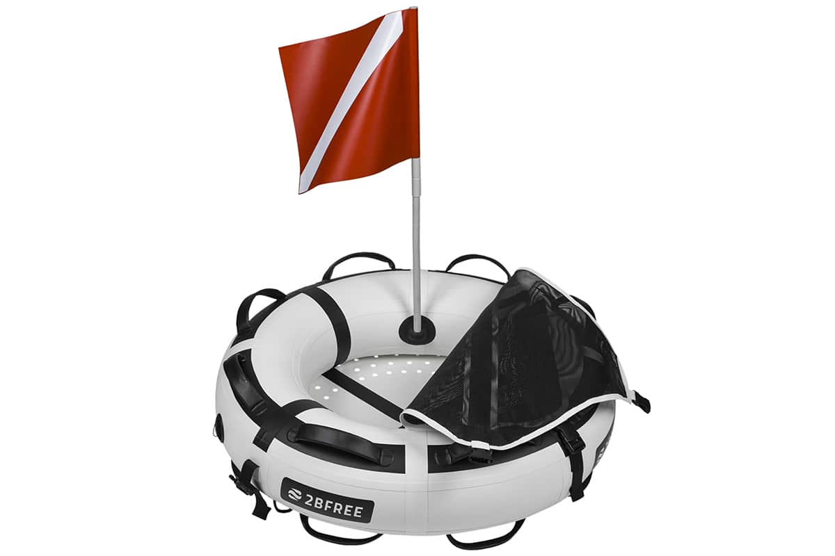 2befree Freediving Boje Weiß Taucherfahne mit offenem Deckel