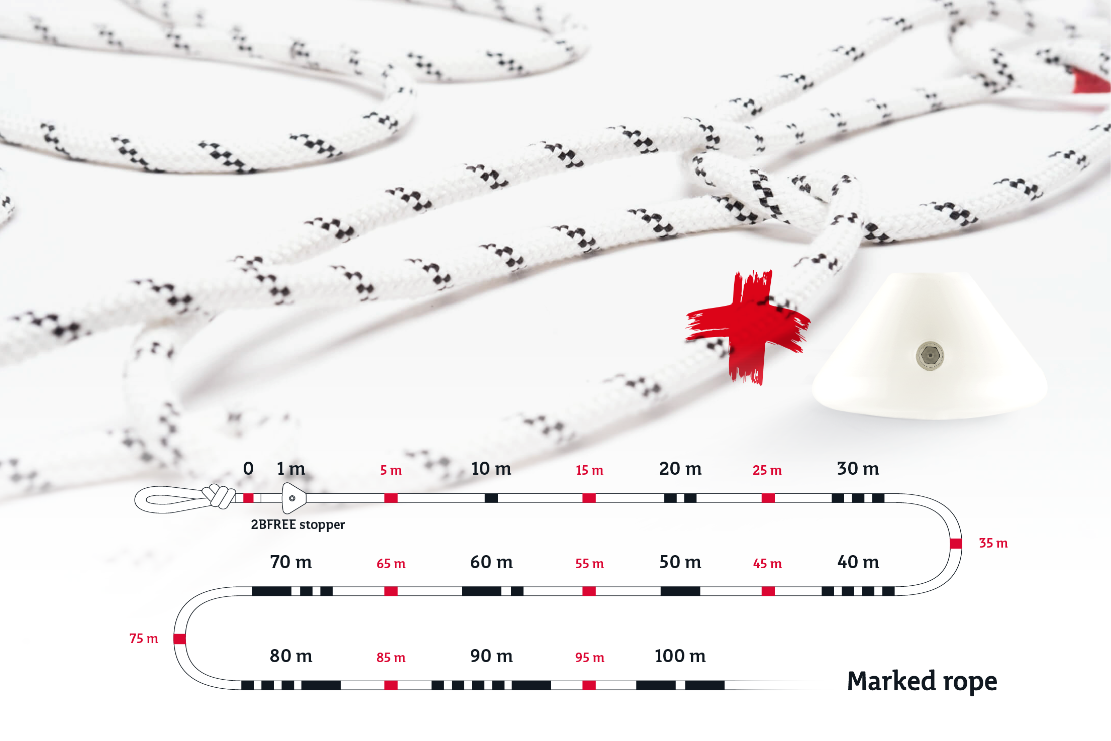 2bfree Freediving Seil (Superstatic, marked) 10 mm mit Stopper